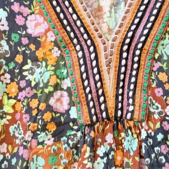 Blank London Womens 1X Long Sleeve Multicolor Boho Chic Floral Peasant Blouse - Picture 3 of 5